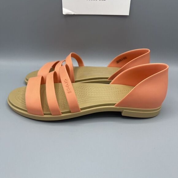 Crocs Tulum Open FlatSandals Size 7 Strappy Cream Orange Iconic Comfort Strappy - Picture 4 of 9